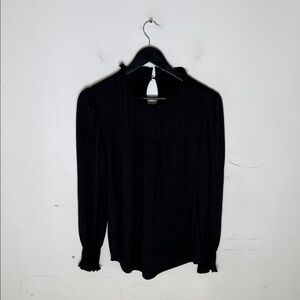 Chic Black Women's Long Sleeve Ruffle Detail Blouse Size Small